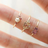 Freshwater Pearl Gemstone Cluster Ring|14k Gold, Ruby, Emerald