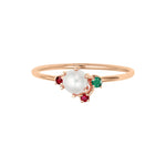 Freshwater Pearl Gemstone Cluster Ring|14k Gold, Ruby, Emerald