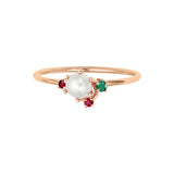 Freshwater Pearl Gemstone Cluster Ring|14k Gold, Ruby, Emerald