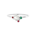 Freshwater Pearl Gemstone Cluster Ring|14k Gold, Ruby, Emerald