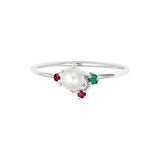 Freshwater Pearl Gemstone Cluster Ring|14k Gold, Ruby, Emerald