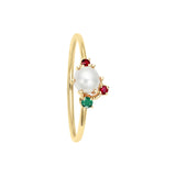 Freshwater Pearl Gemstone Cluster Ring|14k Gold, Ruby, Emerald