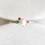 Freshwater Pearl Gemstone Cluster Ring|14k Gold, Ruby, Emerald