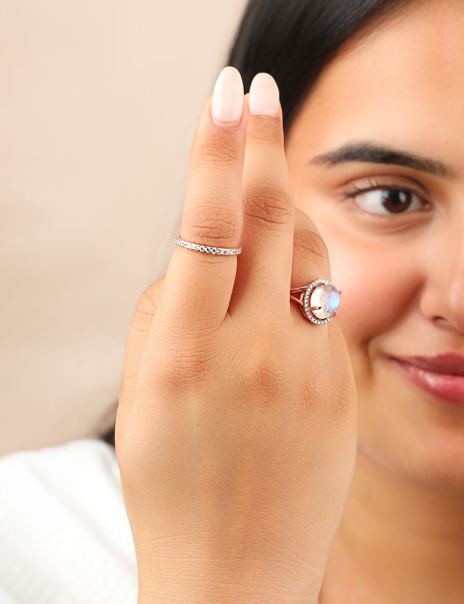 Moonstone Gemstone Ring Diamond Solid 14k Yellow Gold VS Clarity F Color Jewelry - The Jewelz 