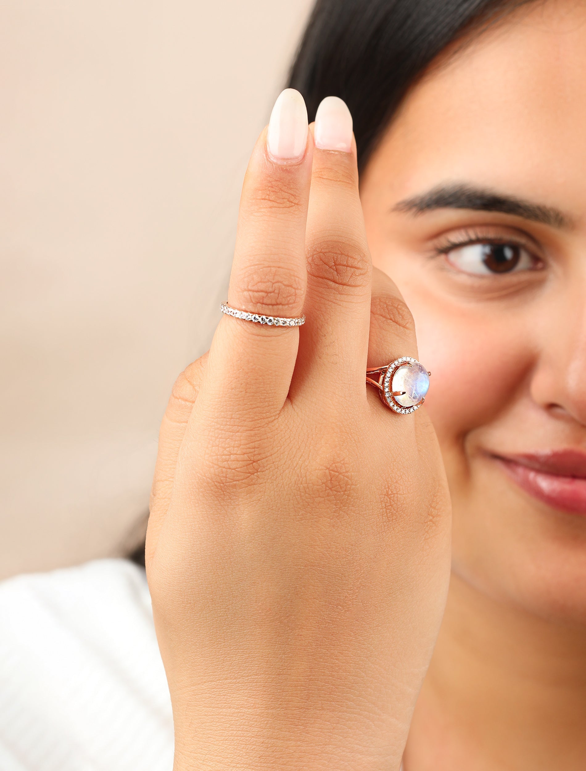 Moonstone Gemstone Ring Diamond Solid 14k Yellow Gold VS Clarity F Color Jewelry - The Jewelz 