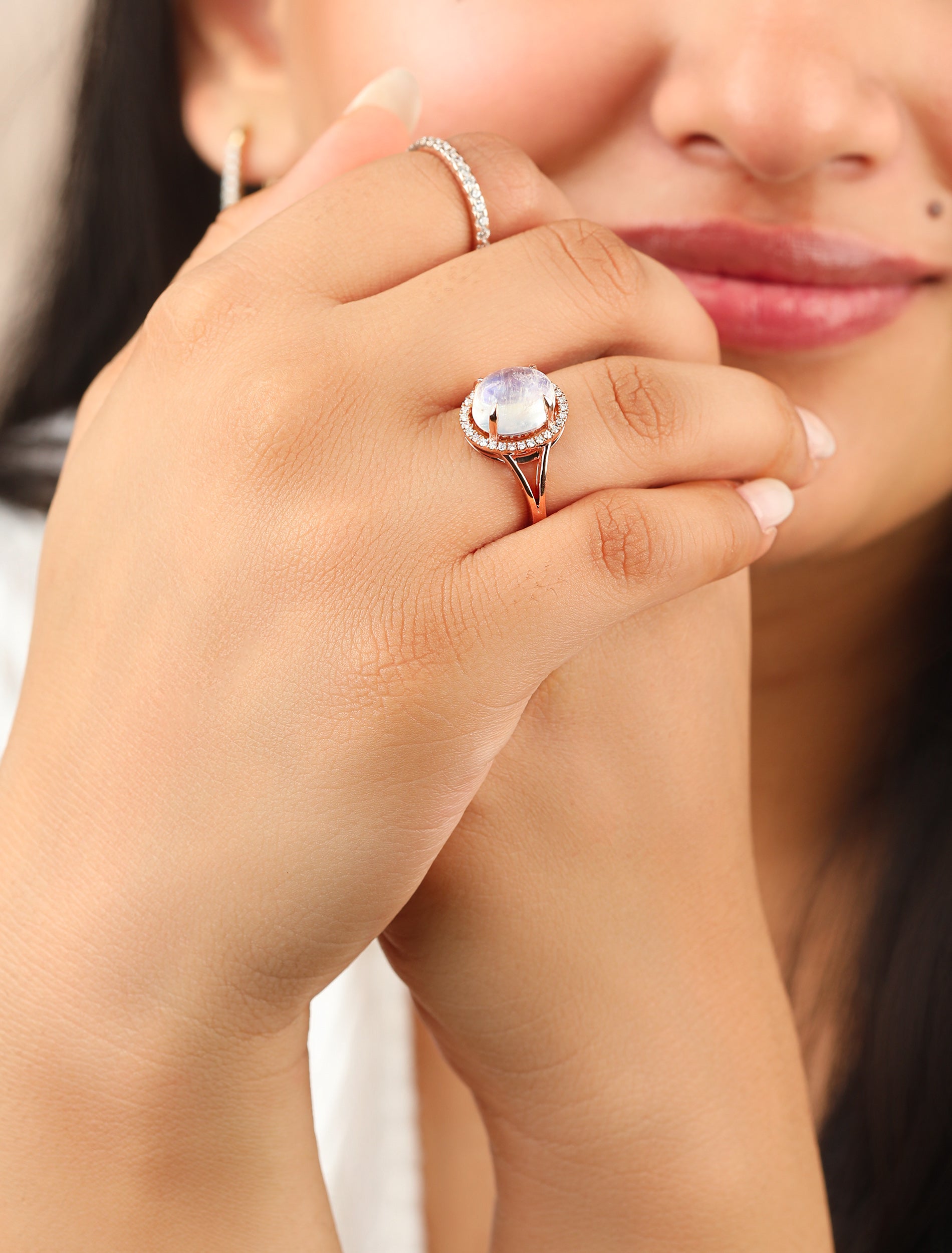 Moonstone Gemstone Ring Diamond Solid 14k Yellow Gold VS Clarity F Color Jewelry - The Jewelz 