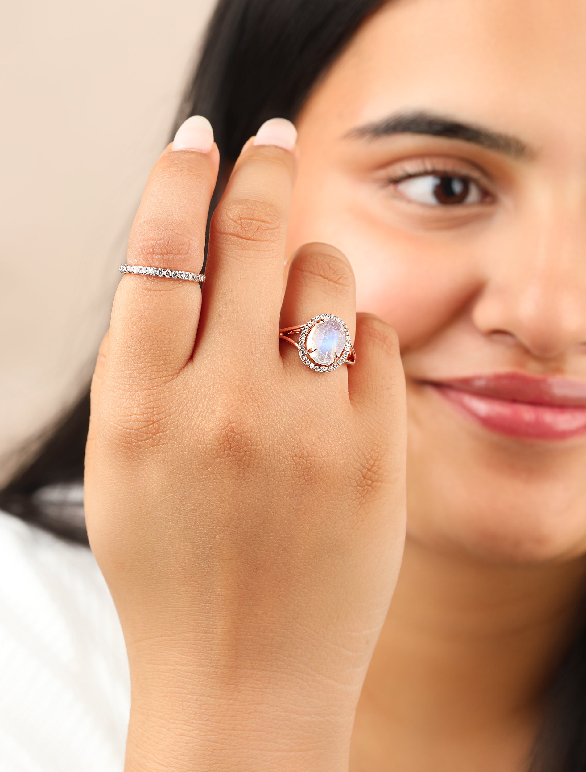 Moonstone Gemstone Ring Diamond Solid 14k Yellow Gold VS Clarity F Color Jewelry - The Jewelz 