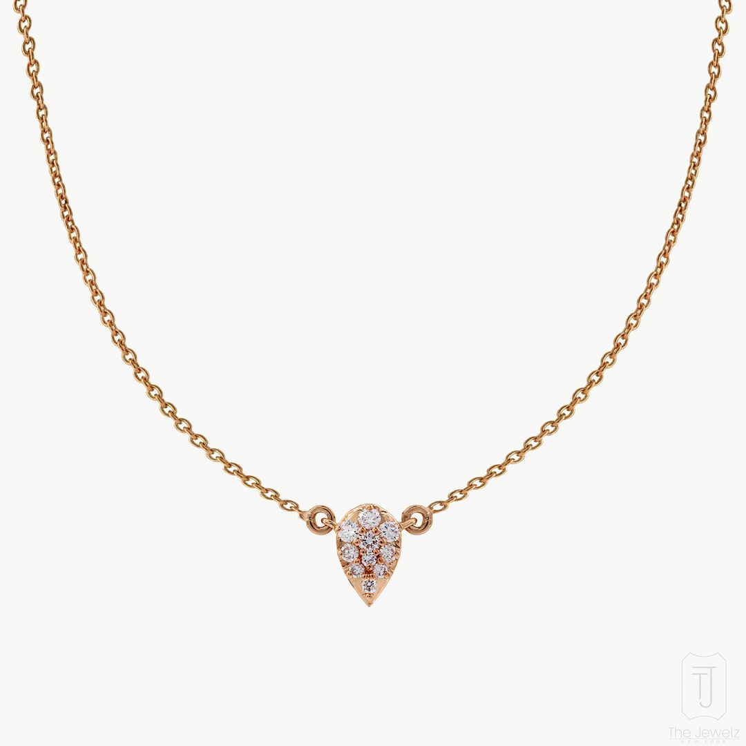 Genuine Diamond 14K Gold Pear Shape Pendant Fine Jewelry Necklace