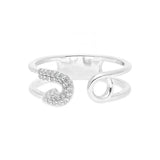 Diamond Safety Pin Cuff Ring In White Gold