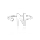Personalised Single Diamond Initial Ring In White Gold