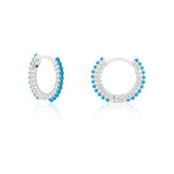 Turquoise Huggie Hoops In White Gold